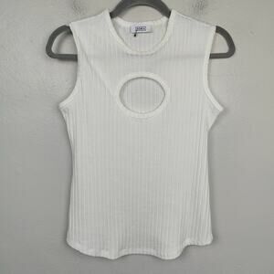 Nomia Cutout Circle Tank Top Womens Small White Ribbed Made in‎ USA Minimalist